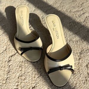 Louis Vuitton Cream and Black Open-Toe Slide Mules
